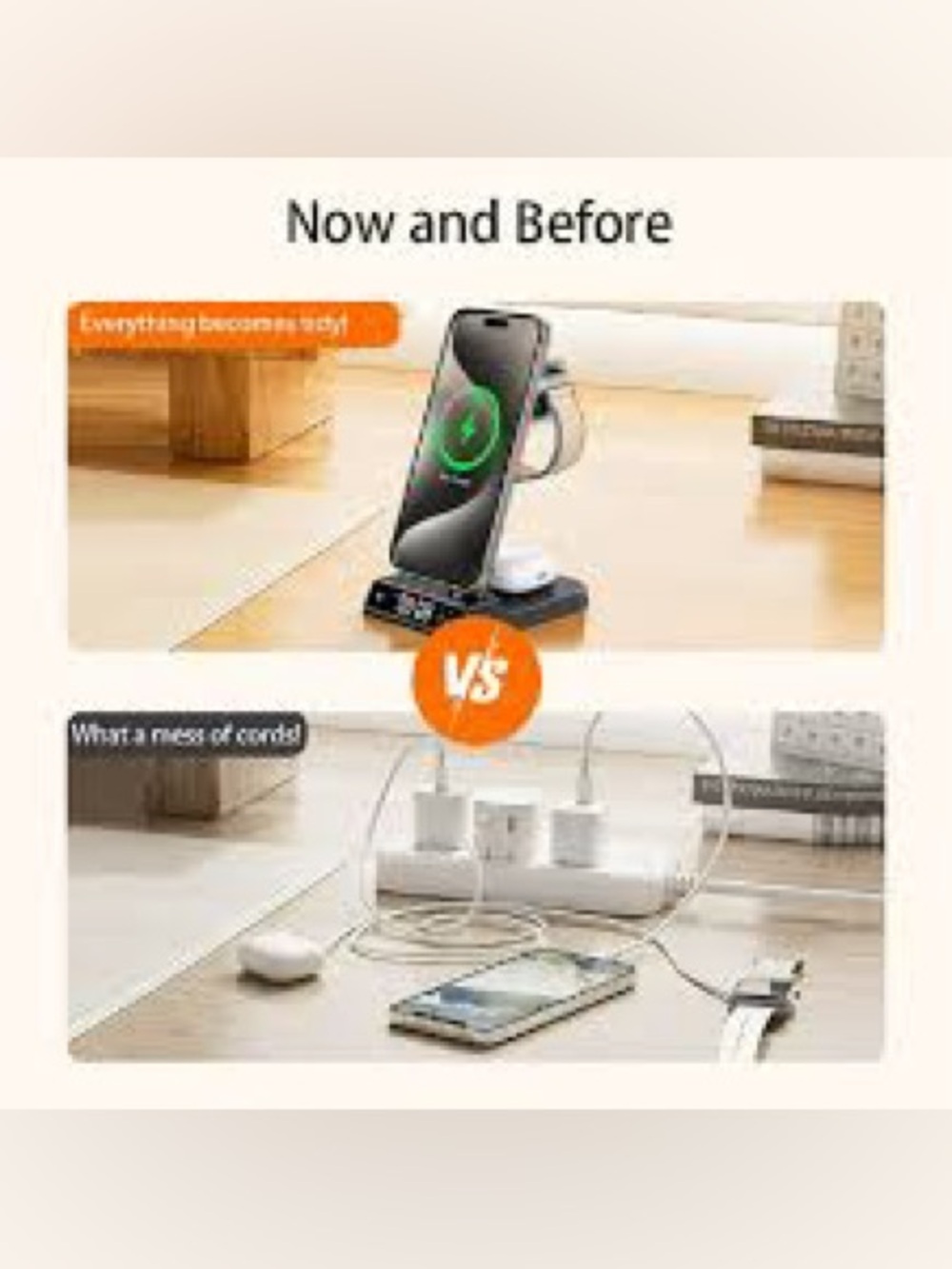 3 in 1 Wireless Fast Charging Station for Multiple Devices w/Digital Clock - New - Picture 6 of 9